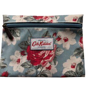 VTG Cath Kidston Floral Print Make Up Bag Pencil Case Purse Women's Blue Gray